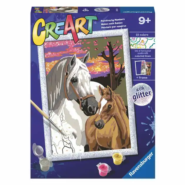 Ravensburger CreArt Schilderen op Nummer - Zonsondergang Paarden Hoge Kwaliteit