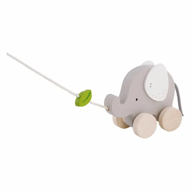 Direct Verzonden Goki Houten Trekdier Olifant met Blad