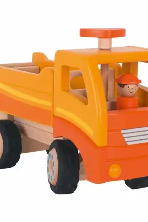Uitverkoop Goki Houten Kiepwagen Oranje met Draaibare Wielen
