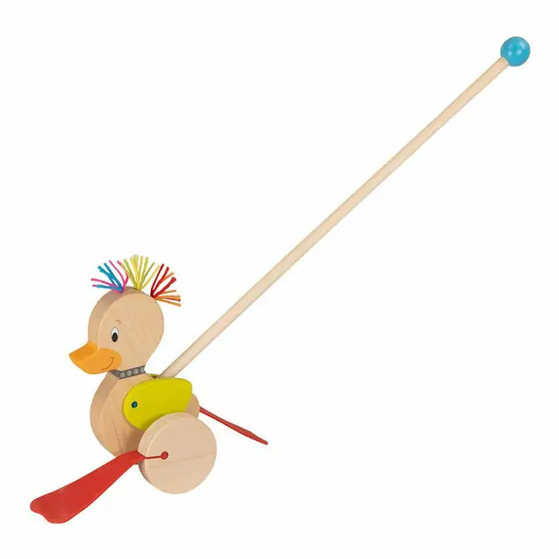 Goki Houten Duwfiguur Eend Op = Op
