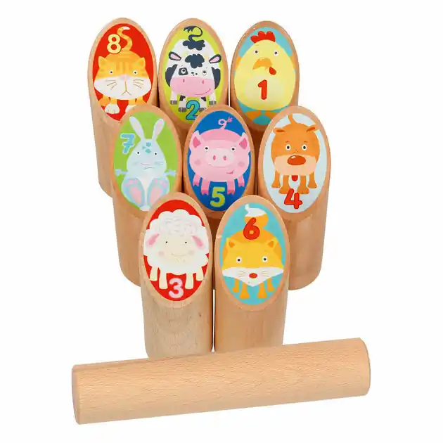 Seizoensaanbieding Goki Houten Viking Spel Dieren Kubb in Katoenen Zak