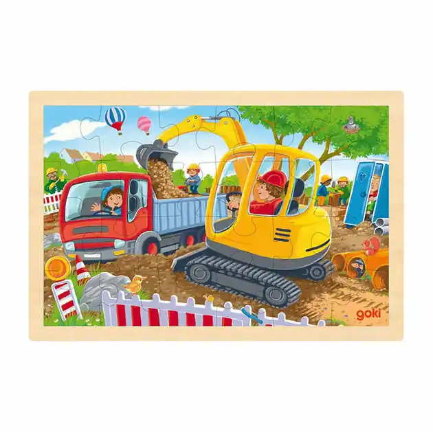 Fabrieksprijs Goki Houten Legpuzzel Graafmachine, 24st.