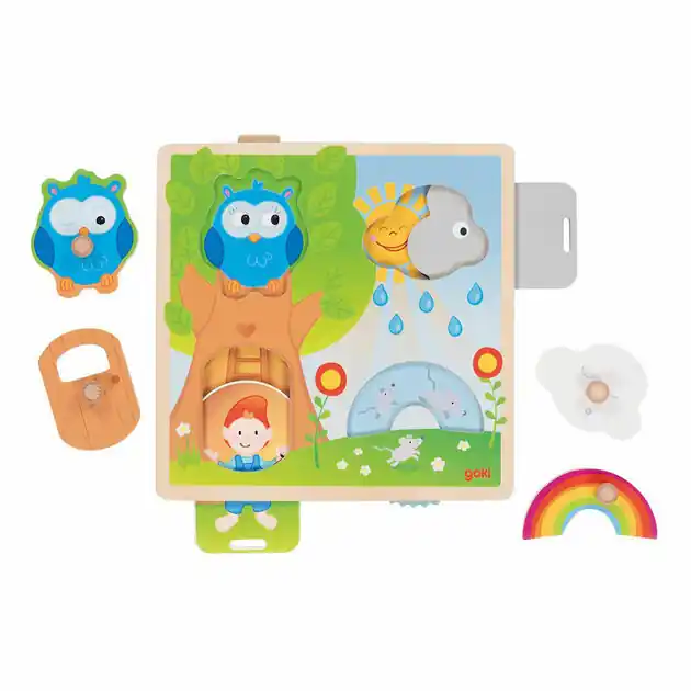 Goki Houten Achtergrond Vormenpuzzel Weer, 4st. Betrouwbaar