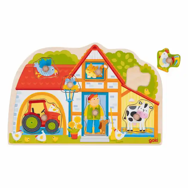 Goki Houten Noppenpuzzel Mijn Boerderij, 7st. Op = Op