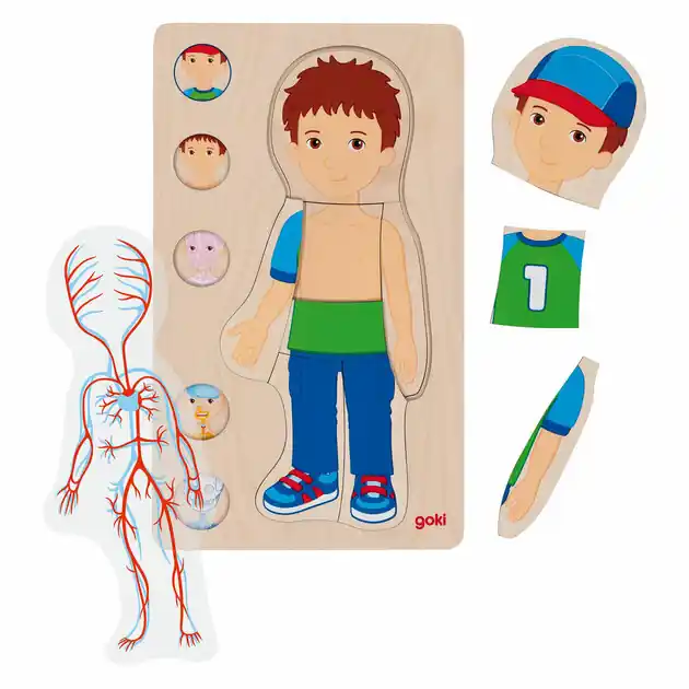Goki Houten Lagenpuzzel Menselijk Lichaam Jongen, 29st. Seizoensaanbieding