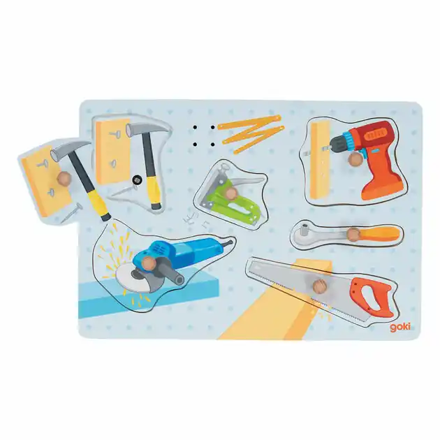 Goki Houten Vormenpuzzel Gereedschap met Geluid, 6st. Korting