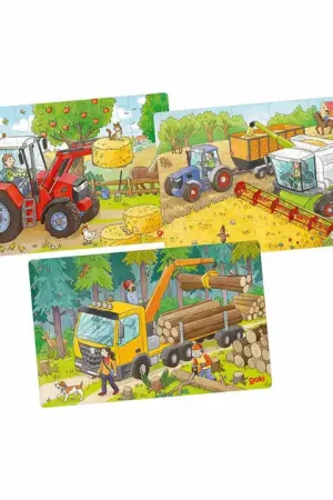 Beperkt Aanbod Goki Houten Legpuzzel Voertuigen Set van 3