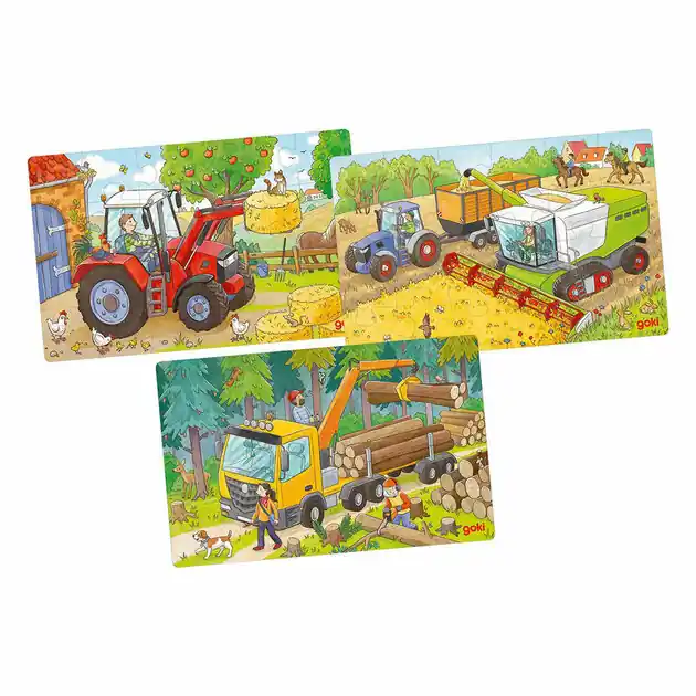 Beperkt Aanbod Goki Houten Legpuzzel Voertuigen Set van 3