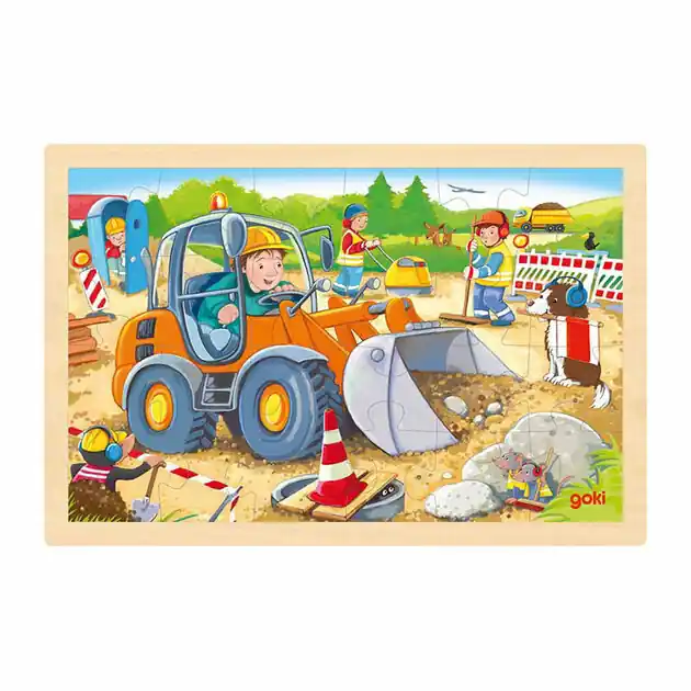 Fabrieksprijs Goki Houten Legpuzzel Bouwplaats, 24st.