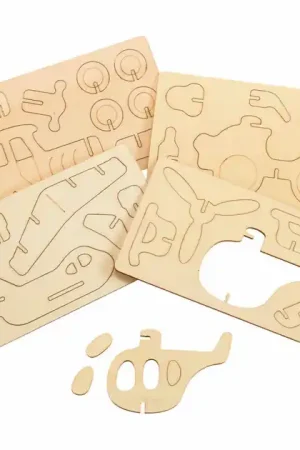 Beperkte Voorraad Bouwpakketje Houten 3D Voertuigen, Set van 4