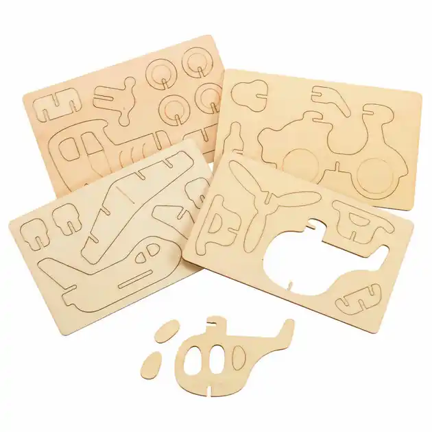Beperkte Voorraad Bouwpakketje Houten 3D Voertuigen, Set van 4