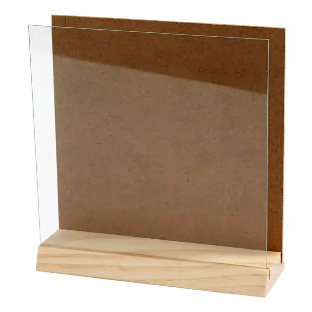 Houten 3D Plaat met Glas, 15x15cm Hoge Kwaliteit