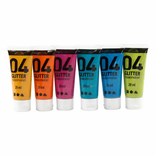 Direct Verzonden Kinder Acrylverf Glitter Kleur, 6x20ml