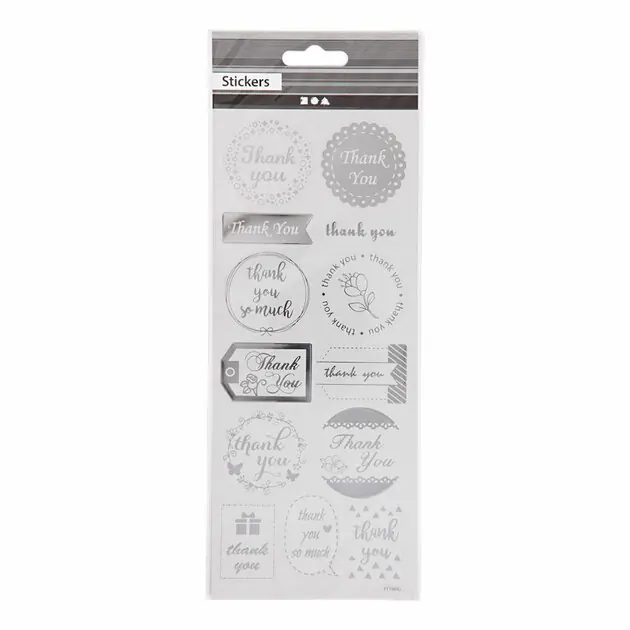 Stickers Zilver Thank You, 1 Vel Merkproduct