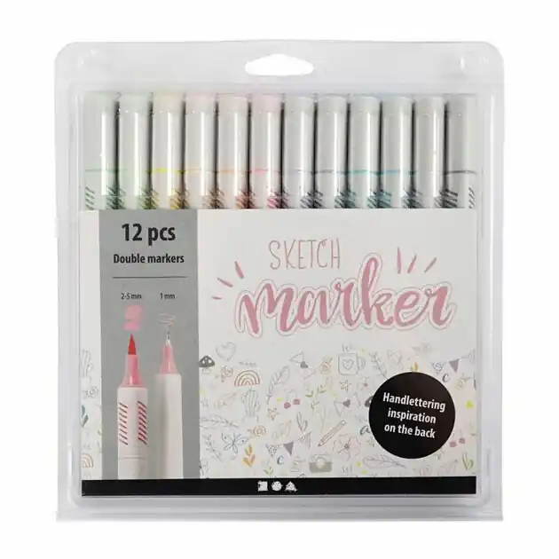 Handletter Stiften Pastelkleuren, 12st. Dubbelzijdig Tijdelijk Beschikbaar