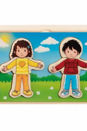 Beste Prijs Goki Houten Aankleedpuzzel Jongen en Meisje in Houten Box, 36st.