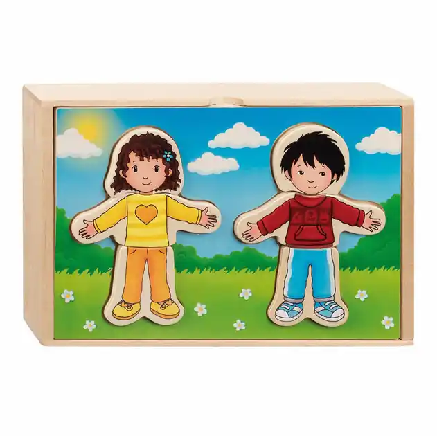 Beste Prijs Goki Houten Aankleedpuzzel Jongen en Meisje in Houten Box, 36st.