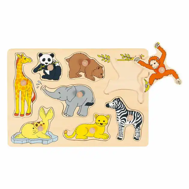 Finale Uitverkoop Goki Houten Noppenpuzzel Wilde Jonge Dieren, 8st.