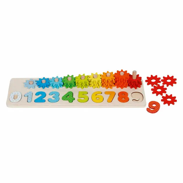 Dagaanbieding Goki Houten Sorteerspel Leren Tellen met Tandwielen, 55dlg.