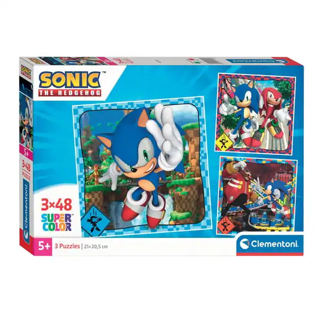 Clementoni Legpuzzel Super Color Vierkant Sonic, 3x48st. Populair