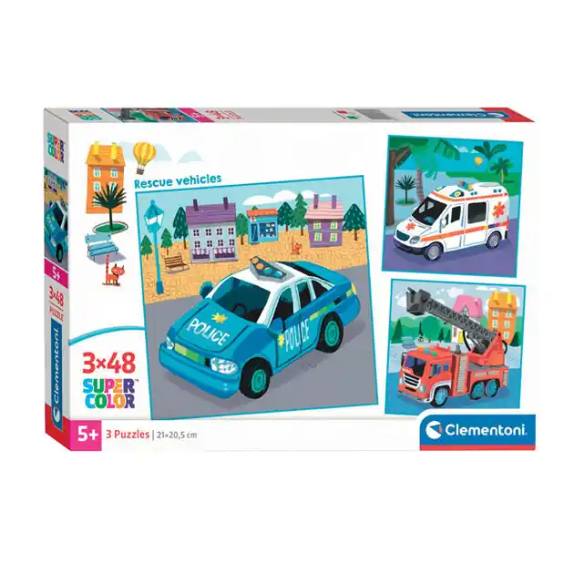 Clementoni Legpuzzel Super Color Vierkant Hulpdiensten, 3x48st. Lage Kosten