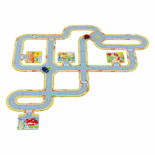 Goedkoop Goki Vloerpuzzel Wegen met 2 Voertuigen, 47st.