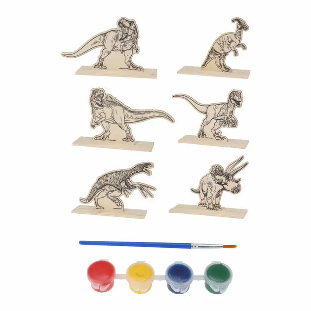 Hoge Kwaliteit Dino Verfsetje Hout, 6dlg.