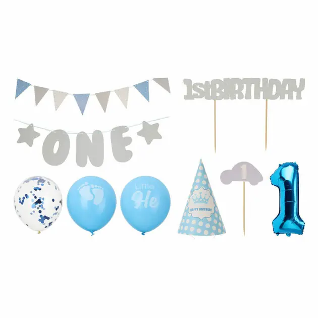 Set Feestversiering 1e Verjaardag - Blauw/Jongen, 9dlg. Voordeelprijs