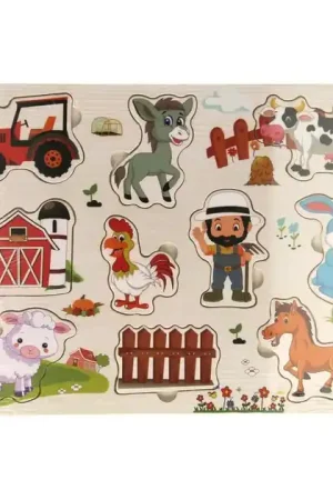 Tijdelijk Beschikbaar Houten Inlegpuzzel Boerderij, 10st.