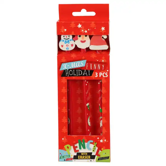 Nieuw Potlood met Gum Kerst, 3st.