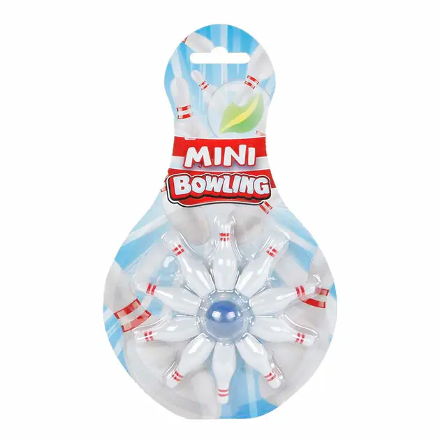 Vingerbowling Spel met 10 Kegels en Knikker, 11dlg. Op = Op