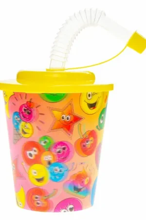 Beker met Deksel en Rietje Lachgezicht, 12st. Dagaanbieding