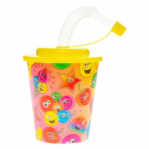 Beker met Deksel en Rietje Lachgezicht, 12st. Dagaanbieding