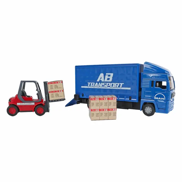 Actieprijs Kids Globe Man Vrachtwagen met Vorkheftruck. 17cm
