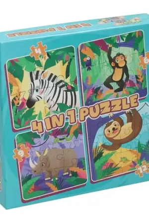 Weekendaanbieding Legpuzzel 4in1 - Wilde Dieren, 12st.