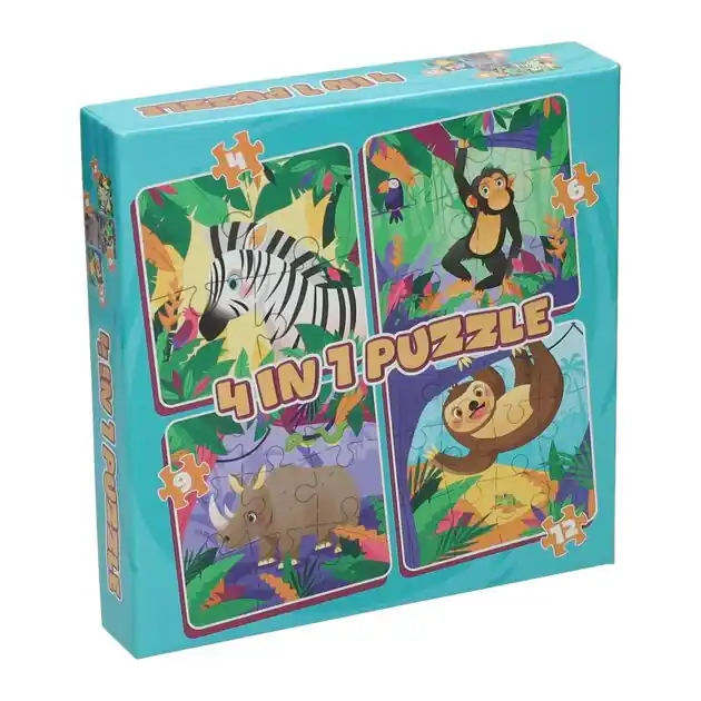Weekendaanbieding Legpuzzel 4in1 - Wilde Dieren, 12st.