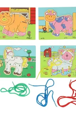 Betaalbaar Houten Rijgpuzzel Boerderij, Set van 4