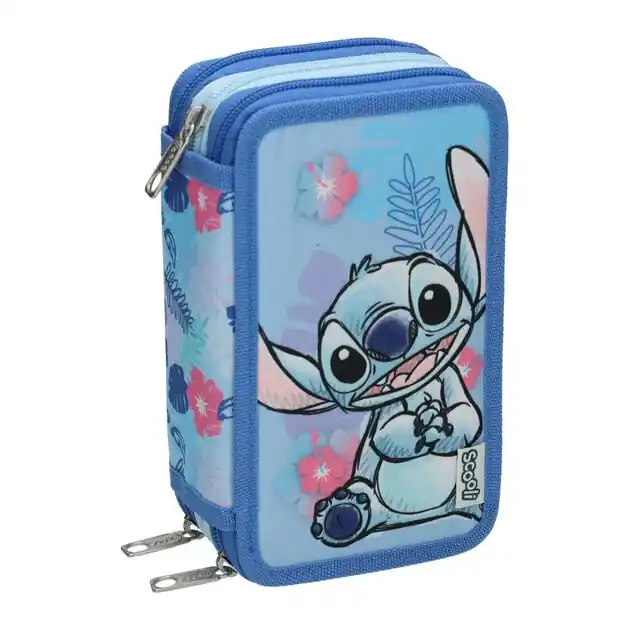 Stitch Gevuld 3-Vaks Etui Hoge Kwaliteit