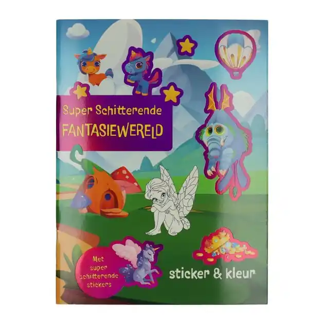 Kleur- en Stickerboek Fantasie Wereld Alleen Vandaag