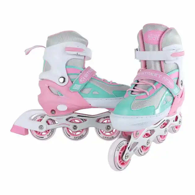 Gratis Retour Street Rider Inline Skeelers Roze/Groen Verstelbaar, Maat 29-32