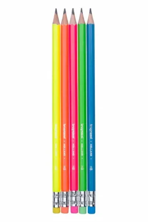 Bruynzeel Grafietpotlodenset Neon, 5 Hb Potloden met Gum Seizoensaanbieding
