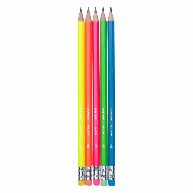 Bruynzeel Grafietpotlodenset Neon, 5 Hb Potloden met Gum Seizoensaanbieding