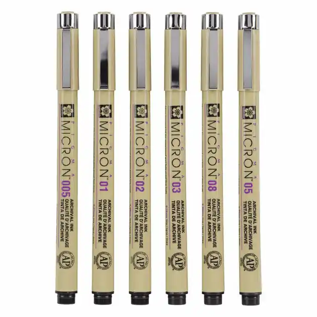 Merkproduct Sakura Pigma Micron 01 Etui met 6 Basic Kleuren