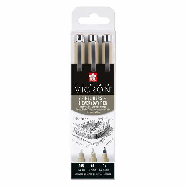 Sakura Pigma Micron Etui 3 Fineliners Zwart 005-01-Pn Arch. Nieuw