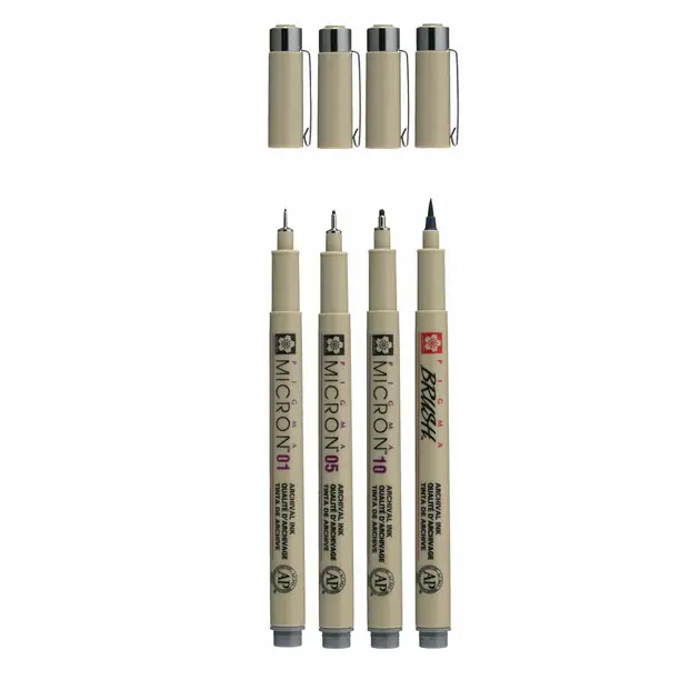 Sakura Pigma Micron Fineliner Set, 4 Maten, Koelgrijs Nieuw