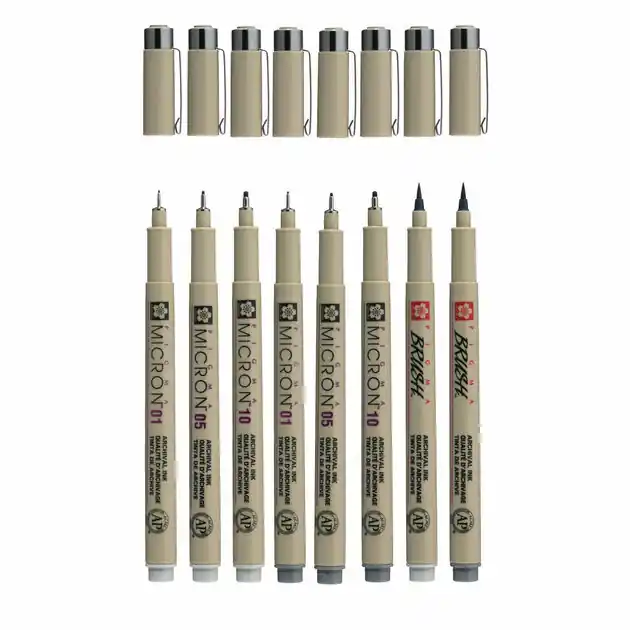 Sakura Pigma Micron Fineliner Set 8 Pen. (Licht) Koelgrijs Populair