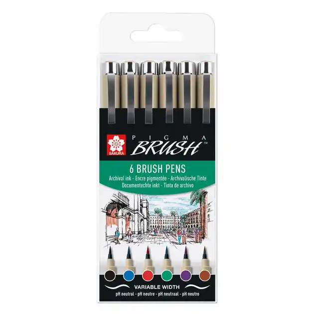 Sakura Pigma Penseel-Set Etui 6 Basic Kleuren Betaalbaar
