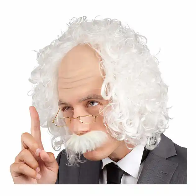 Pruik Einstein met Snor en Bril Korting