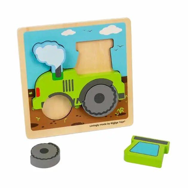 Goedkoop Bigjigs Houten Inlegpuzzel Tractor met Uitneembare Vormen, 5st.