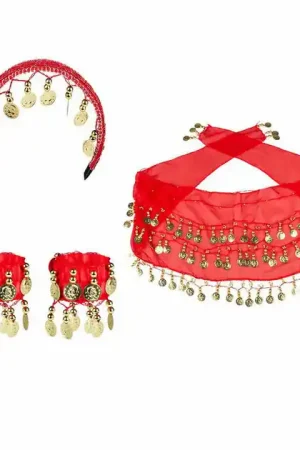 Belly Dance Set Rood, 3dlg. Hoge Kwaliteit
